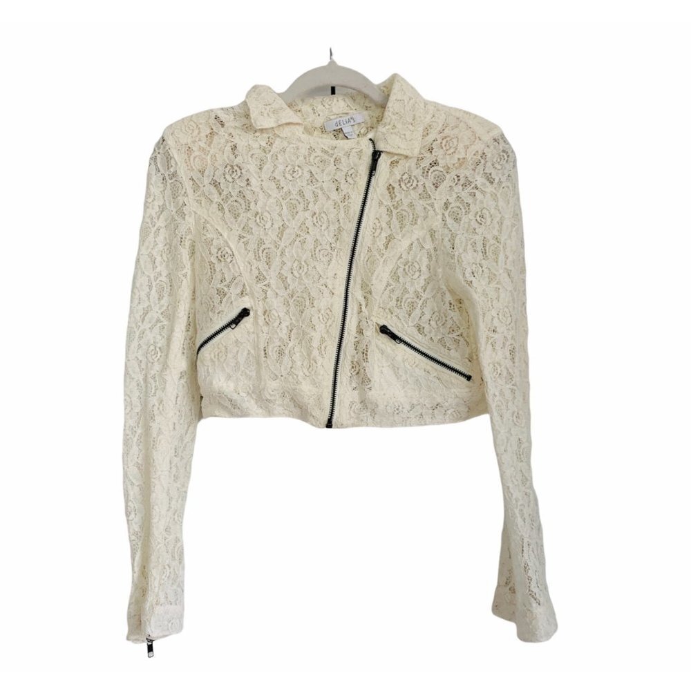 Y2K dELiA’s  White Lace Moto Jacket Cropped Size L